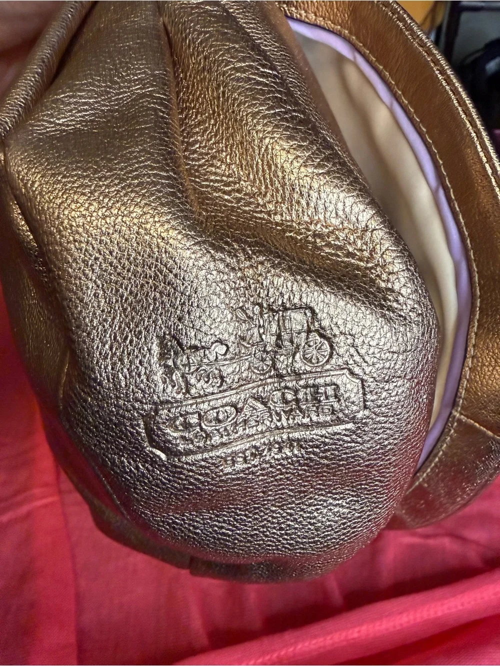 Coach Ali Metallic Rose Leather Hobo Shoulder Bag Rose Gold